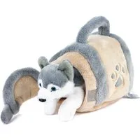Teddys Rothenburg Kuscheltier Hund Husky in Hütte 15 cm grau/beige Plüschhusky (Stofftier, Stoffhusky, Plüschtier)
