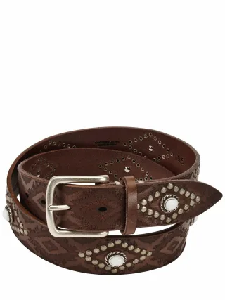 Brunocenere Herren Butteri-Gürtel Cabochons Braun Rindleder