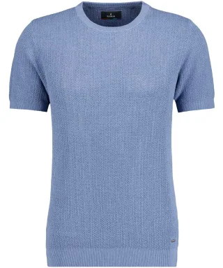 RAGMAN - Strickpullover Rundhals, kurzarm mittelblau - Gr. - L