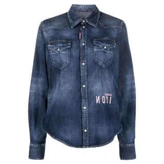 Dsquared2 Icon Reverse Logo Western Dunkelblaues Denimhemd