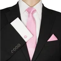 GASSANI Krawatte Karo Hochzeitskrawatte Tuch Festlich Schmal, Herren-Schlips Business (Set, 3-St., Manschettenknöpfe, Krawattenset, mit Einstecktuch) Kariert, Gepunktet, Punkte, Dots, Tupfen, Grid Struktur, Seide-Touch