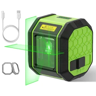 Huepar FC011G Green Laser Level Cross Line Laser100ft Range Self Leveling Accurate Rechargeable Li-ion Battery Type-C Ch