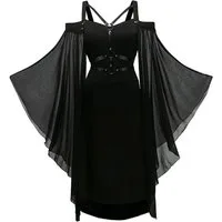 LuxusKollektion Hexen-Kostüm Kleid Gothic Damen Trompetenärmel Halloween Kostüm 3XL Schwarze