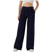 Ital-Design Weite Jeans Lässige Damenhose mit weitem Schnitt und Kordelzug (91531127) Stretch Relaxed Fit Jeans in Dunkelblau
