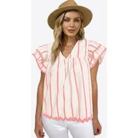 Imily Bela Blusentop Damen V-Ausschnitt Bluse mit Rüschen (Packung, 1-tlg., 1per-Pack) Schultern überlappend
