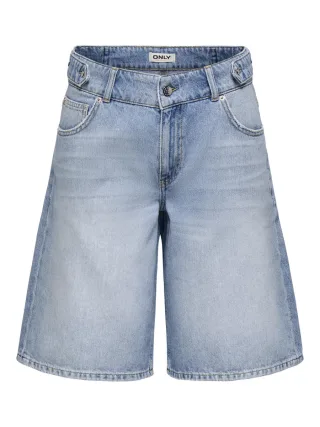 ONLY - Weit geschnittene Jeans-Bermuda mit hohem Bund blau - Gr. - XS