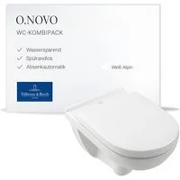 Villeroy & Boch Tiefspül-WC O.novo, wandhängendes WC- Set mit WC-Sitz, spülrandlos, Weiß Alpin
