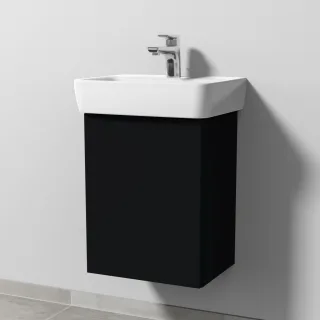 Sanipa 3way Waschtischunterbau zu Geberit Renova Plan Waschtisch mit 1 Tür, Schwarz-Matt SF87008