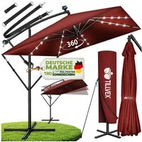 tillvex Sonnenschirm tillvex® Sonnenschirm LED Solar 235 x 235 cm Ampelschirm Gartenschirm, Kurbelschirm Marktschirm wasserdicht 360° drehbar, mit Kurbel & Windschutz Gartenschirm Aluminium, Alu Ampelschirm Ø330 cm Rechteckig mit LED Solar + Abdeckun