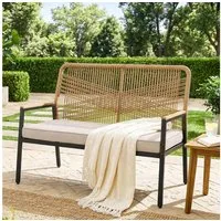 TLGREEN Gartenbank Rattan,2-Sitzer Gartenstuhl Polyrattan,Sitzbank Outdoor, (Gartenmöbel mit 8 cm dicken Sitzkissen, WPC Armrest), für Terrasse, Garten, Veranda