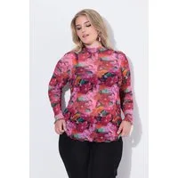 MIAMODA Longsleeve Meshshirt Slim Fit Leo Stehkragen Langarm