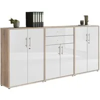 BMG Möbel Aktenschrank Office Edition (Set 15, Büroschrank abschließbar mit Metallgriffen, 2x abschließbarer Aktenschrank, 1x Schubkastenschrank) BxHxT:253,2 x 113,6 x 33 cm, Made in Germany