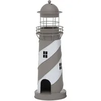 BOLTZE Kerzenlaterne Laterne LONG ISLAND grau braun weiß Leuchtturm Windlicht aus Metall H4