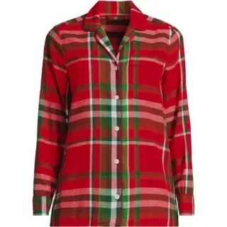 Gemustertes Pyjamahemd aus reinem Baumwoll-Flanell, Damen,  Rot, Baumwolle, by Lands' End