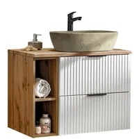 Lomadox Waschtisch ADELAIDE-56-WHITE, 80cm breit mit Waschbecken in Betonoptik, matt weiß mit Eiche Nb.