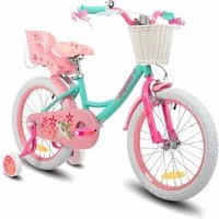 JOYSTAR Kinderfahrrad 12 14 16 18 Zoll Mädchenfahrrad, 3 - 9 Jahre, Geschenk für Prinzessin, 1 Gang, Puppenradsitz & Stützrädern& Korbstreamer, 18 Zoll mit Stützrädern