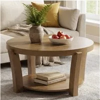 Tribesigns Couchtisch runder Couchtisch, 2-stöckiger Beistelltisch mit offenem Stauraum (einfach zu montieren), runder Wohnzimmertisch aus Holz im Landhausstil mit 80 cm Tischplatte