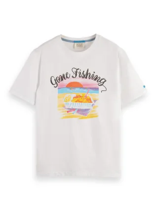 Scotch & Soda - T-Shirt mit Artwork auf der Vorderseite weiß - Gr. - M