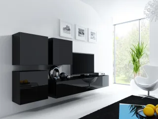Mediawand Wohnwand 4 tlg - MyMix 2 - Schwarz Hochglanz