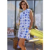 SASSYCLASSY Langarmbluse Ärmellose Bluse mit maritimem Print Damen Sommerliche Bluse mit Stehkragen und Knopfleiste im lockerem Schnitt