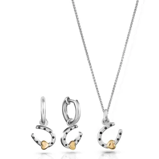 Orphelia 'Aurora' Damen 925 Sterling Silber Set: Kettenanhänger + Ohrringe - Silber/Gold SET-7525