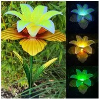 Online-Fuchs Gartenstecker aus Metall - LED Solarleuchte Lilie für außen - Gartendekoration (Warmweiß oder Farbwechsel möglich, Beetstecker) 97 cm groß - Gartendeko für Balkon, Terrasse