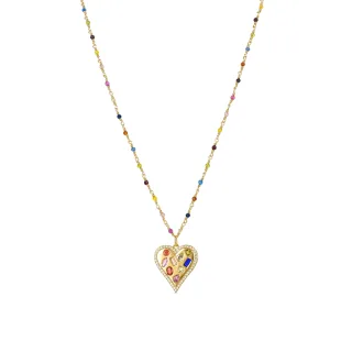 Luxenter Halsschmuck aus 925er Sterlingsilber mit mehrfarbigen Zirkonias in 18K Gelbgold - Hamka