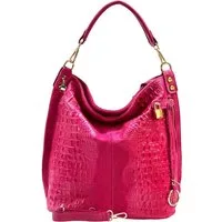 FLORENCE Beuteltasche Florence Beuteltasche Echtleder fuchsia (Beuteltasche), Damen Beuteltasche, Shopper Leder, fuchsia, pink ca. 41cm x 33cm hoch