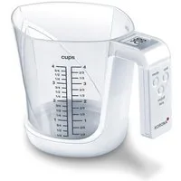 KORONA Küchenwaage Digitale Messbecherwaage MIA 1L Messbecher mit Waage, Haushaltswaage, LCD Display, Waage, Abschaltautomatik, weiß