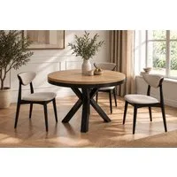 WFL GROUP Esstisch Clara im Loft-Stil rund ausziehbar mit schwarzen Metallbeinen (MADE IN EU, erhältlich in zwei Größen – 100/120 cm, ausziehbar auf 180/200 cm), platzsparender Industrial Tisch in Holzoptik für Wohnzimmer oder Küche