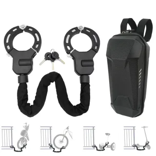 XANES 90cm Bicycle Handcuff Anti-theft Lock with 3L Bike Bag Multi-size Adjustable Anti-Pry Anti-Smashing E-Scooter Moto