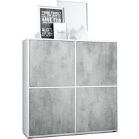 Vladon Highboard Cuba V2 (Schrank, 104 x 105,5 x 35,5 cm Sideboard mit 8 Fächern), Korpus in Weiß matt / Fronten in Beton Oxid Optik
