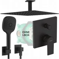 Hansgrohe und Bofler Duscharmatur Hansgrohe "VERNIS SHAPE" Unterputz Armatur mit Umsteller (OHNE IBOX 1 !, Unterputz Duschsystem, Duschanlage, Duschset, inkl. BOFLER Brauseset #73-O, Regendusche 30x30cm, Deckenarm) matt schwarz, Wassersparende Regend