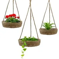 Spetebo Blumenampel aus Seegras mit Folie - Ø 25 / 23 / 21 cm - Geflochtener Blumentopf (3er Set, 1 St., Seegras Pflanztöpfe), eingearbeiteter Folie
