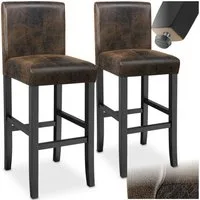 tectake Barhocker Bistrostuhl, Sitzhöhe gepolstert mit Rückenlehne, 76 cm (Barstuhl, in antikbraun), Bezug aus Kunstleder, Stuhlbeine aus Massivholz, mit Fußstützen