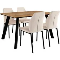 OTTO home Essgruppe Genf Tischgruppe, Esstisch plus 4 Stühle, (Set, 5-tlg., Otto's DAUERTIEFPREIS), Küchentisch, 4 Stühle, moderne Tischplatte in eiche/schwarz