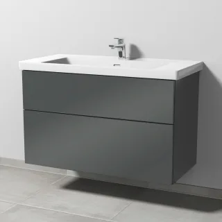 Sanipa 3way Waschtischunterbau zu Villeroy & Boch Subway 3.0 Waschtisch mit 2 Auszügen, Anthrazit-Gl SF84979