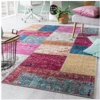 LUXOR living Teppich Prima 2, rechteckig, Höhe: 7 mm, Kurzflor, Patchwork Muster, Vintage Design, Wohnzimmer