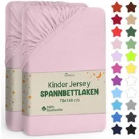 NatureMark Spannbettlaken Jersey Spannbetttuch, 100% Baumwolle, Gummizug: rundum, (2 Stück), Kinder Spannbetttuch, für Baby-/Kinderbett, 70x140 cm, Rosa