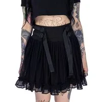 Heartless Rüschenrock Odyssey Schwarz Gothic Strapsen Riemen Tutu Rüschen