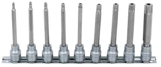 KS Tools 3/8" Bit-Stecknuss-Satz, lang, 9-tlg, TB20-TB60 mit Stirnlochbohrung - 911.3980