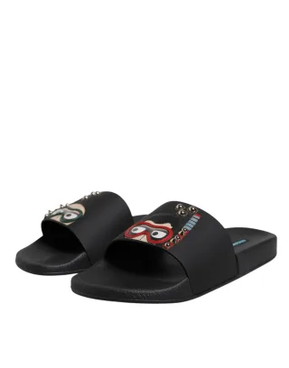 Dolce & Gabbana Schwarze Divers Leder Ballerinas Sandalen Strandmode Schuhe