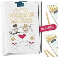 Amari Hochzeitskarte AMARI ® Hochzeits Rätsel & Malbuch [inkl. Buntstifte ] - Gastgeschenk