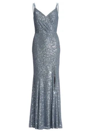 SWING - Figurbetontes Abendkleid aus elastischer Paillette mit Spagetti Trägern ice blue