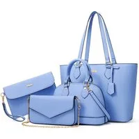 LuxusKollektion Handtasche Damen Handtaschen Set 4-teilig Blau für Büro Schule Einkauf Reise