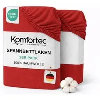 Komfortec Spannbettlaken Jersey Spannbettuch, 90x200, 140x200, 160x200, 180x200 oder 200x200 cm, 100% Baumwolle (135 g/m), Gummizug: Rundum, (2 Stück), OEKO-TEX® Standard 100 Zertifisiert, für Matratzen bis 25 cm Höhe