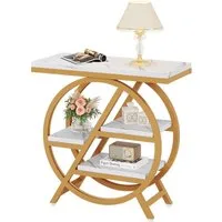 Tribesigns Beistelltisch 65cm Couchtische, Sofatisch mit 3 Ablagen, Couchtisch mit Metallrahmen, mit 3 Ablagen Sofatisch Kaffeetisch Laptoptisch Betttisch Pflegetisch