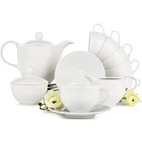 KONSIMO® Kaffeeservice AMELIA Tasse Untertasse Kaffeekanne (15-tlg), 6 Personen, Porzellan, Klassisch-Stil