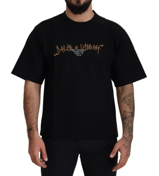 Dolce & Gabbana Schwarzes Logo Baumwoll Crewneck Herren T-Shirt