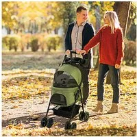 PawHut Hundebuggy Hundewagen klappbar bis 4 kg Katzenbuggy mit Netzfenster, (Haustierwagen, 1-tlg), für kleine Hunde und Katzen, Oxford Dunkelgrün 67 x 45 x 96 cm